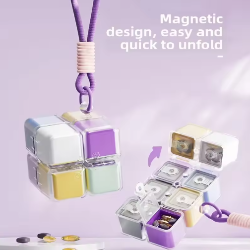 Magic Cube Magnetic Portable Medicine Dispenser