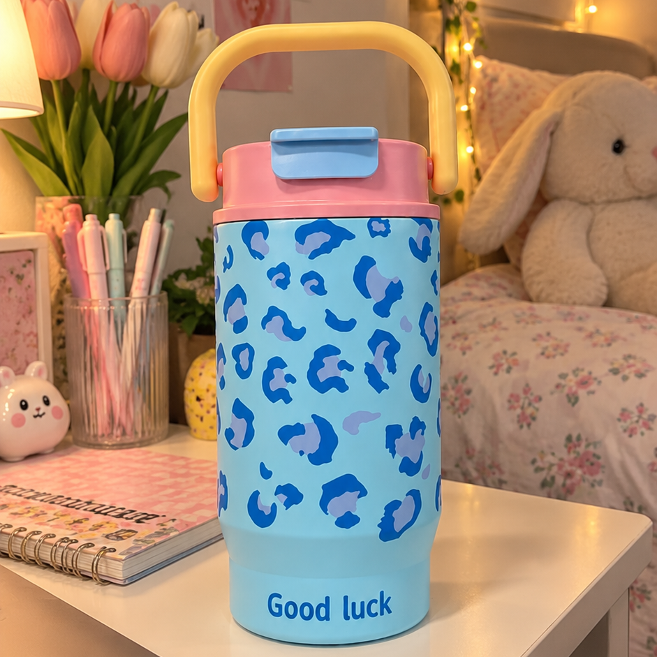 Blue Leopard Print Water Bottle 700L