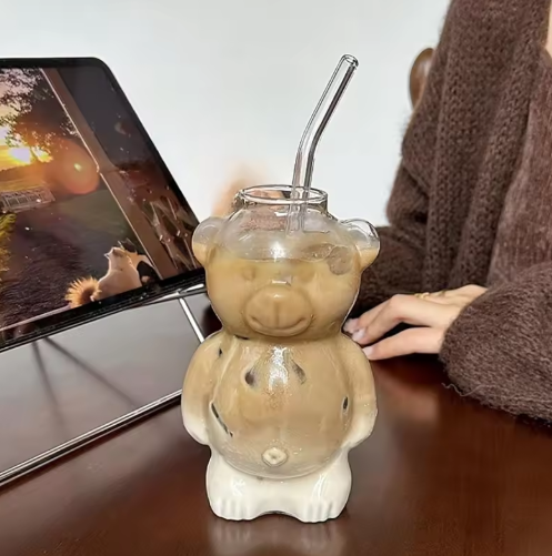 Cute Bear Coffee Mug With Straw