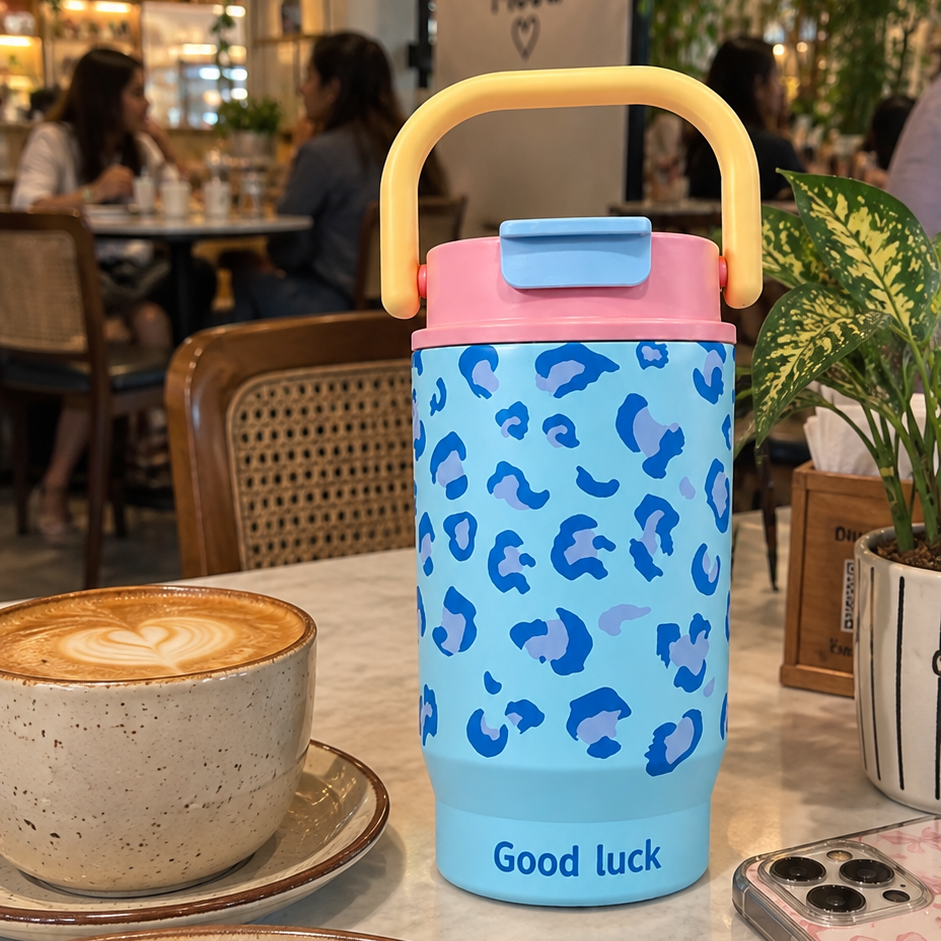 Blue Leopard Print Water Bottle 700L